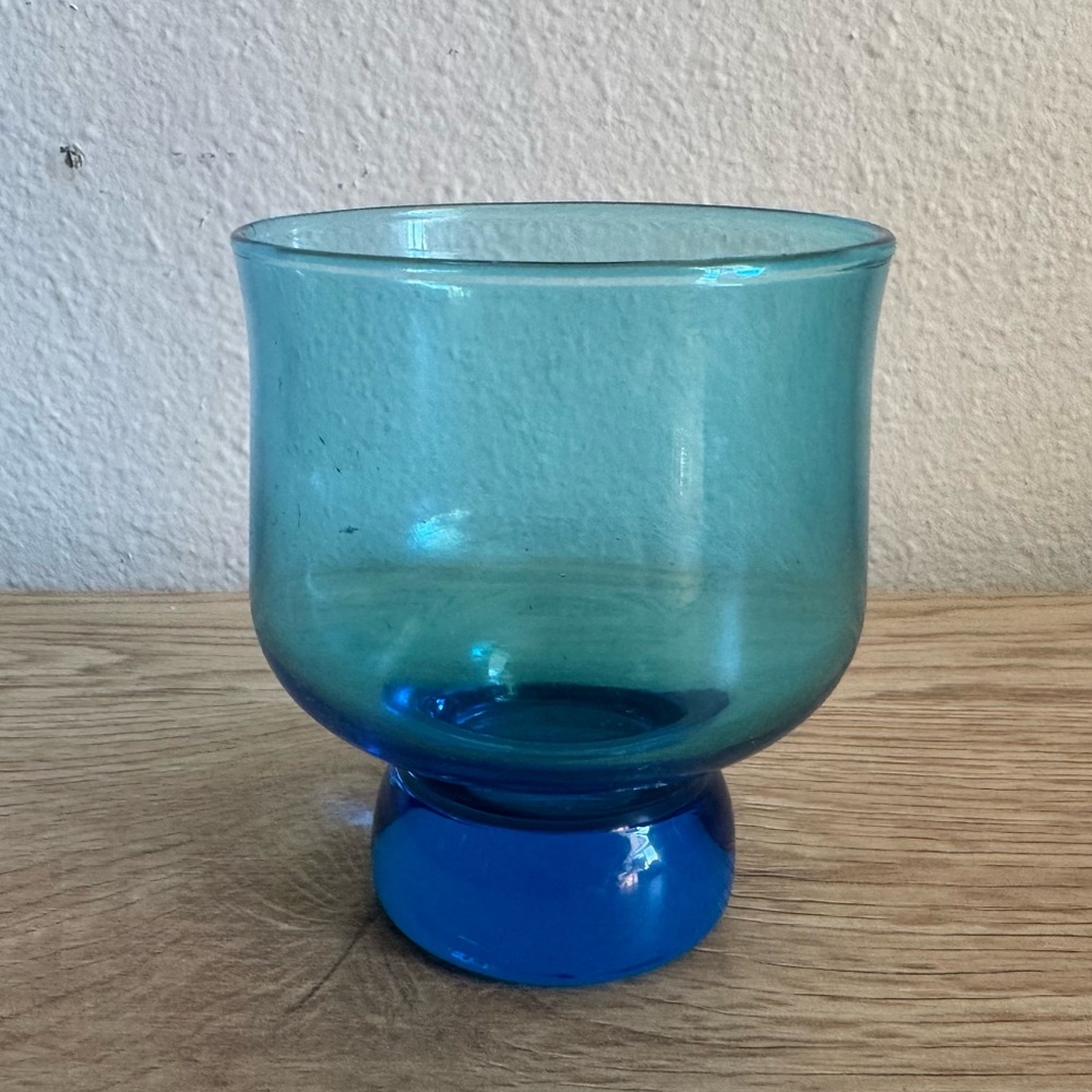 Anchor‎ Hocking Tivoli Laser Blue Drinking Glass Low Ball Tumbler Rocks